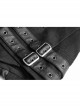 Stand-Up Collar Front Chest Leather Strap Back Lace-Up Black Punk Rough-Textured Leather Coat