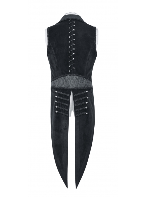 Fake Two-Piece Back Lace-Up Braid Strap Swallowtail Hem Black Gothic Flannel Coat
