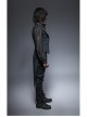 Fake Two-Piece Back Lace-Up Braid Strap Swallowtail Hem Black Gothic Flannel Coat