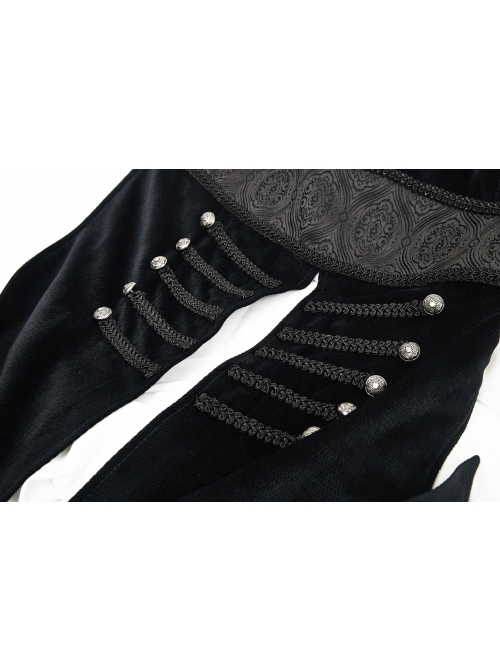 Fake Two-Piece Back Lace-Up Braid Strap Swallowtail Hem Black Gothic Flannel Coat