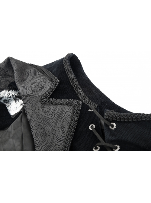 Fake Two-Piece Back Lace-Up Braid Strap Swallowtail Hem Black Gothic Flannel Coat