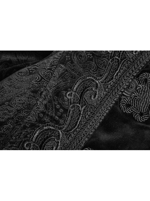 Fake Two-Piece Stand-Up Collar Front Buckle Long Sleeve Black Gothic Paisley Pattern Jacquard Long Coat
