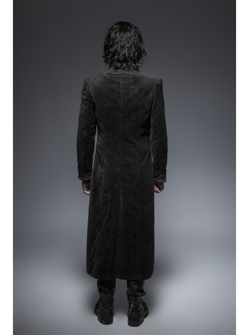 Fake Two-Piece Stand-Up Collar Front Buckle Long Sleeve Black Gothic Paisley Pattern Jacquard Long Coat