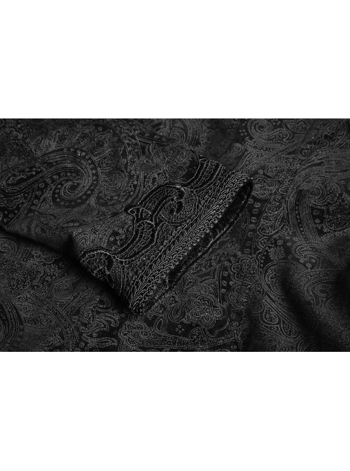 Fake Two-Piece Stand-Up Collar Front Buckle Long Sleeve Black Gothic Paisley Pattern Jacquard Long Coat