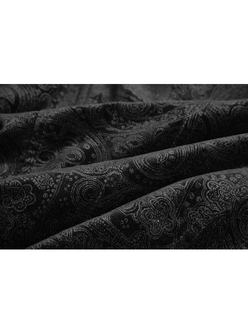 Fake Two-Piece Stand-Up Collar Front Buckle Long Sleeve Black Gothic Paisley Pattern Jacquard Long Coat