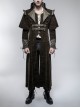 Stand-Up Collar Front Chest Metal Nail Leather Hasp Decoration Lace-Up Cuff Brown Punk Denim Coat