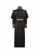Stand-Up Collar Front Chest Metal Nail Leather Hasp Decoration Lace-Up Cuff Brown Punk Denim Coat