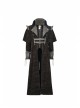 Stand-Up Collar Front Chest Metal Nail Leather Hasp Decoration Lace-Up Cuff Brown Punk Denim Coat