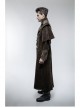 Stand-Up Collar Front Chest Metal Nail Leather Hasp Decoration Lace-Up Cuff Brown Punk Denim Coat