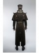 Stand-Up Collar Front Chest Metal Nail Leather Hasp Decoration Lace-Up Cuff Brown Punk Denim Coat