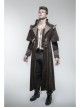 Stand-Up Collar Front Chest Metal Nail Leather Hasp Decoration Lace-Up Cuff Brown Punk Denim Coat