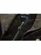 Stand-Up Collar Front Chest Metal Nail Leather Hasp Decoration Lace-Up Cuff Brown Punk Denim Coat