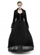 Cascade Collar Front Metal Retro Button Lace Cuff Embroidery Back Black Gothic Velvet Long Coat