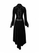Cascade Collar Front Metal Retro Button Lace Cuff Embroidery Back Black Gothic Velvet Long Coat