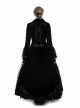 Cascade Collar Front Metal Retro Button Lace Cuff Embroidery Back Black Gothic Velvet Long Coat
