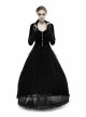 Cascade Collar Front Metal Retro Button Lace Cuff Embroidery Back Black Gothic Velvet Long Coat