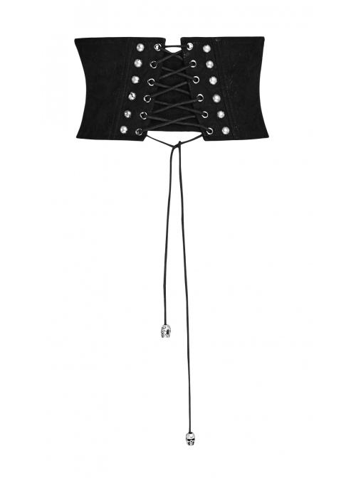 Black Front Metal Nails Metal Hasp Decoration Back Lace-Up Punk Girdle