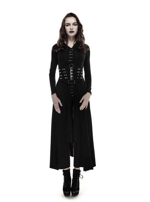 Black Front Metal Nails Metal Hasp Decoration Back Lace-Up Punk Girdle