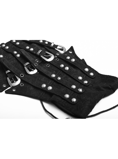 Black Front Metal Nails Metal Hasp Decoration Back Lace-Up Punk Girdle