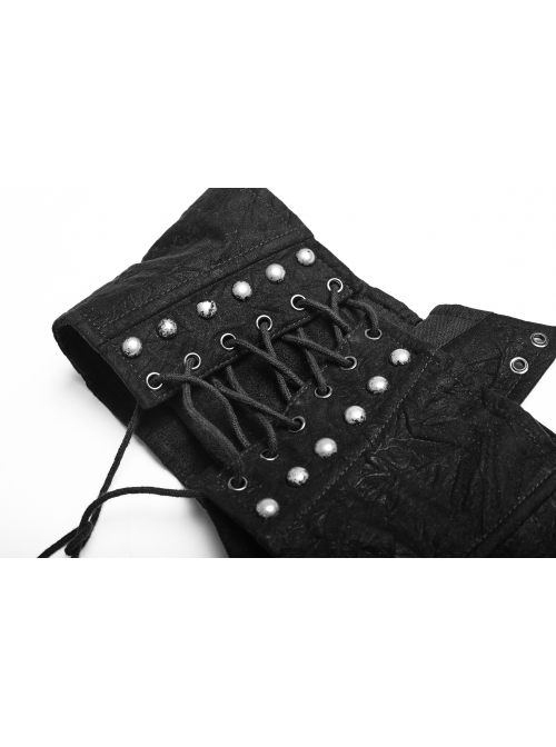Black Front Metal Nails Metal Hasp Decoration Back Lace-Up Punk Girdle