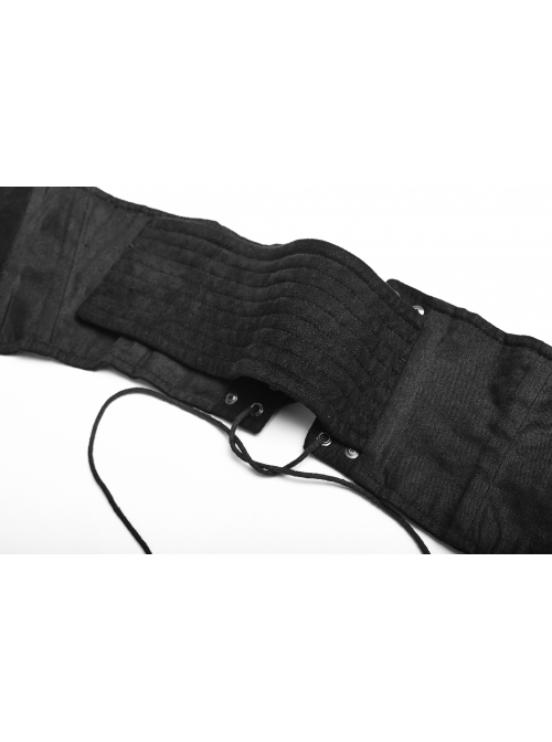 Black Front Metal Nails Metal Hasp Decoration Back Lace-Up Punk Girdle