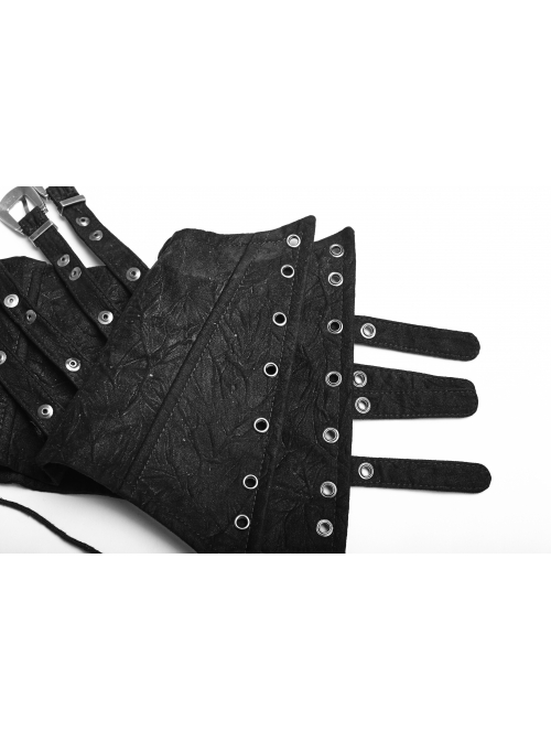 Black Front Metal Nails Metal Hasp Decoration Back Lace-Up Punk Girdle