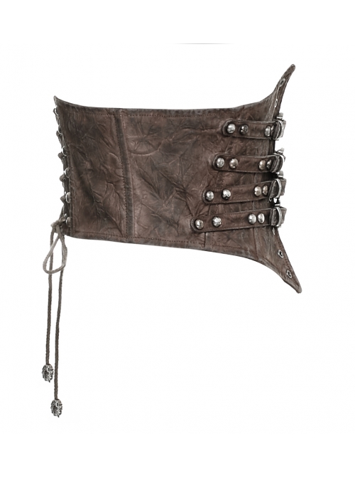 Brown Front Metal Nails Metal Hasp Decoration Back Lace-Up Punk Girdle