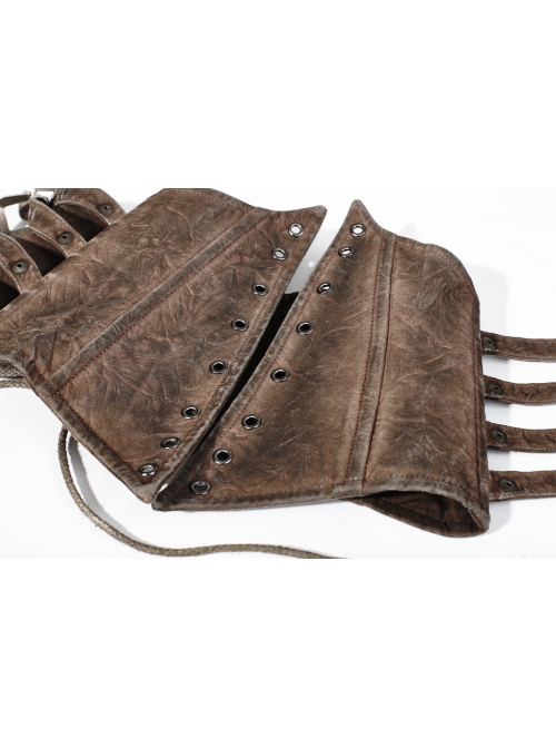 Brown Front Metal Nails Metal Hasp Decoration Back Lace-Up Punk Girdle