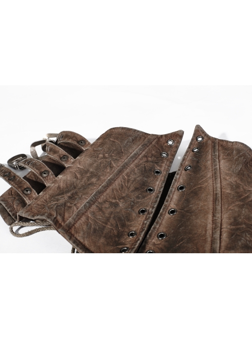 Brown Front Metal Nails Metal Hasp Decoration Back Lace-Up Punk Girdle