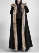 Women Black Gothic Fur Collar Wool Long Cloak