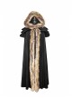 Women Black Gothic Fur Collar Wool Long Cloak
