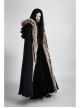 Women Black Gothic Fur Collar Wool Long Cloak