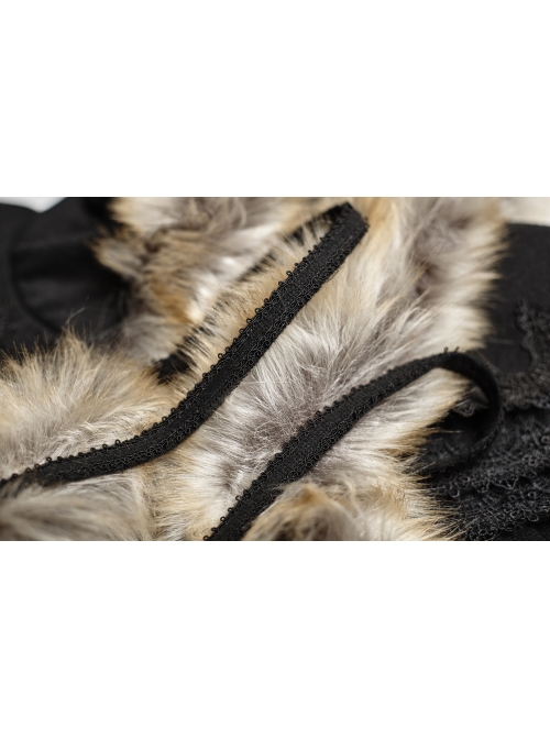 Women Black Gothic Fur Collar Wool Long Cloak