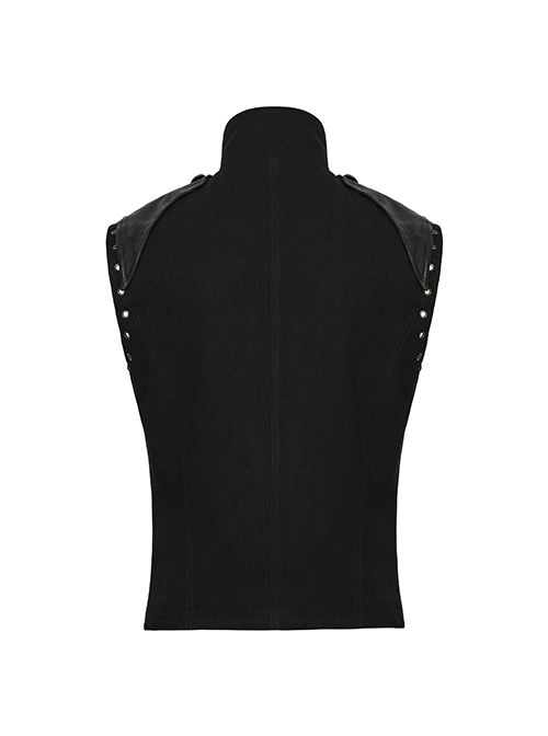Front Ribbon Retro Metal Button Decoration Black Punk Denim Vest
