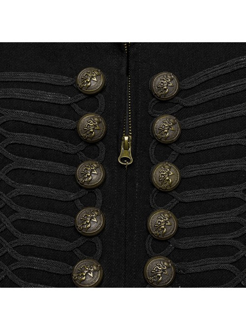 Front Ribbon Retro Metal Button Decoration Black Punk Denim Vest