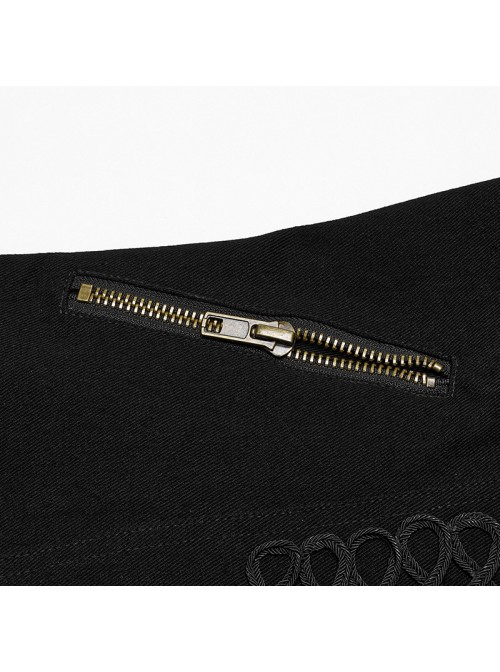 Front Ribbon Retro Metal Button Decoration Black Punk Denim Vest