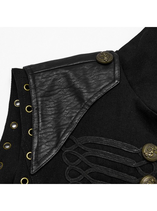 Front Ribbon Retro Metal Button Decoration Black Punk Denim Vest