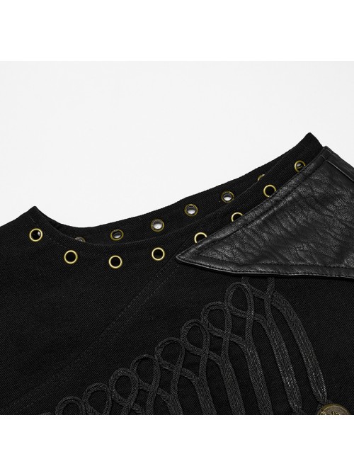 Front Ribbon Retro Metal Button Decoration Black Punk Denim Vest
