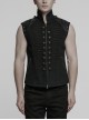 Front Ribbon Retro Metal Button Decoration Black Punk Denim Vest