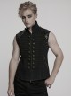 Front Ribbon Retro Metal Button Decoration Black Punk Denim Vest