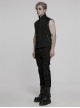 Front Ribbon Retro Metal Button Decoration Black Punk Denim Vest