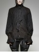 High Collar Front Retro Metal Button Frill Lantern Sleeve Flare Cuff Black Punk Painting Shirt