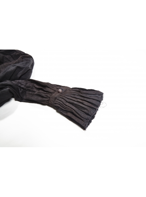 High Collar Front Retro Metal Button Frill Lantern Sleeve Flare Cuff Black Punk Painting Shirt