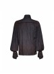 High Collar Front Retro Metal Button Frill Lantern Sleeve Flare Cuff Black Punk Painting Shirt