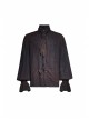 High Collar Front Retro Metal Button Frill Lantern Sleeve Flare Cuff Black Punk Painting Shirt