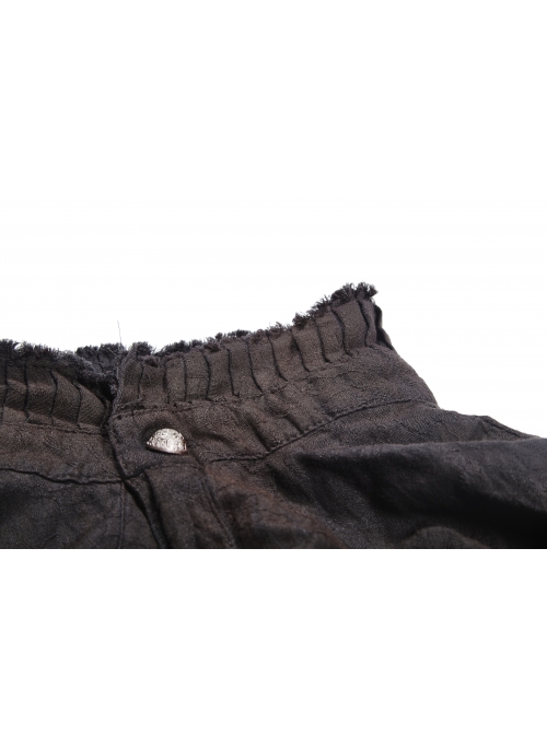 High Collar Front Retro Metal Button Frill Lantern Sleeve Flare Cuff Black Punk Painting Shirt