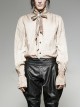 High Collar Front Retro Metal Button Frill Lantern Sleeve Flare Cuff White Punk Painting Shirt