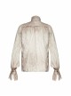 High Collar Front Retro Metal Button Frill Lantern Sleeve Flare Cuff White Punk Painting Shirt