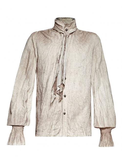 High Collar Front Retro Metal Button Frill Lantern Sleeve Flare Cuff White Punk Painting Shirt