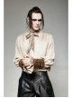 High Collar Front Retro Metal Button Frill Lantern Sleeve Flare Cuff White Punk Painting Shirt